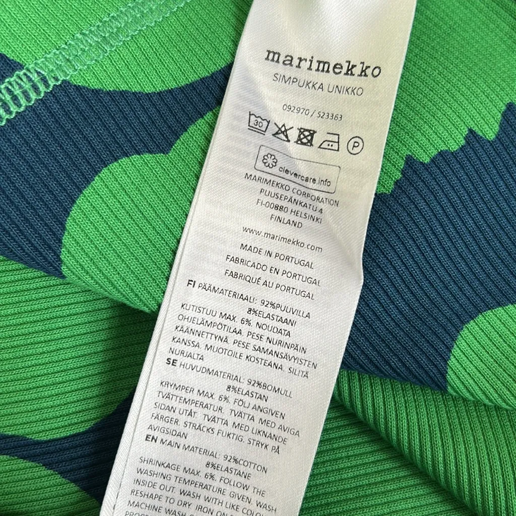 Marimekko Simpukka Unikko Ribbed Jersey Dress Green Navy Size XL - Image 10