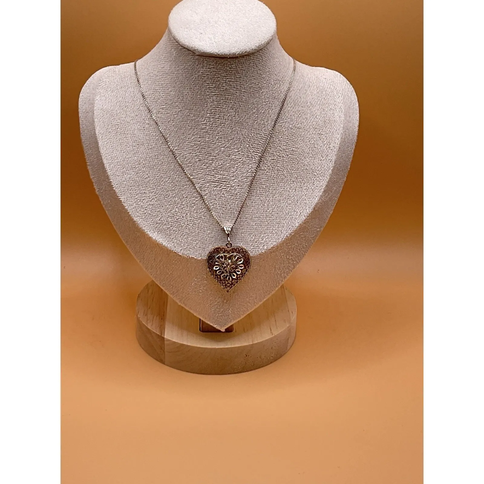 Sterling Necklace Chain-925 Italy-Filigree Heart Pendant-Silver  22" 6g - Image 4