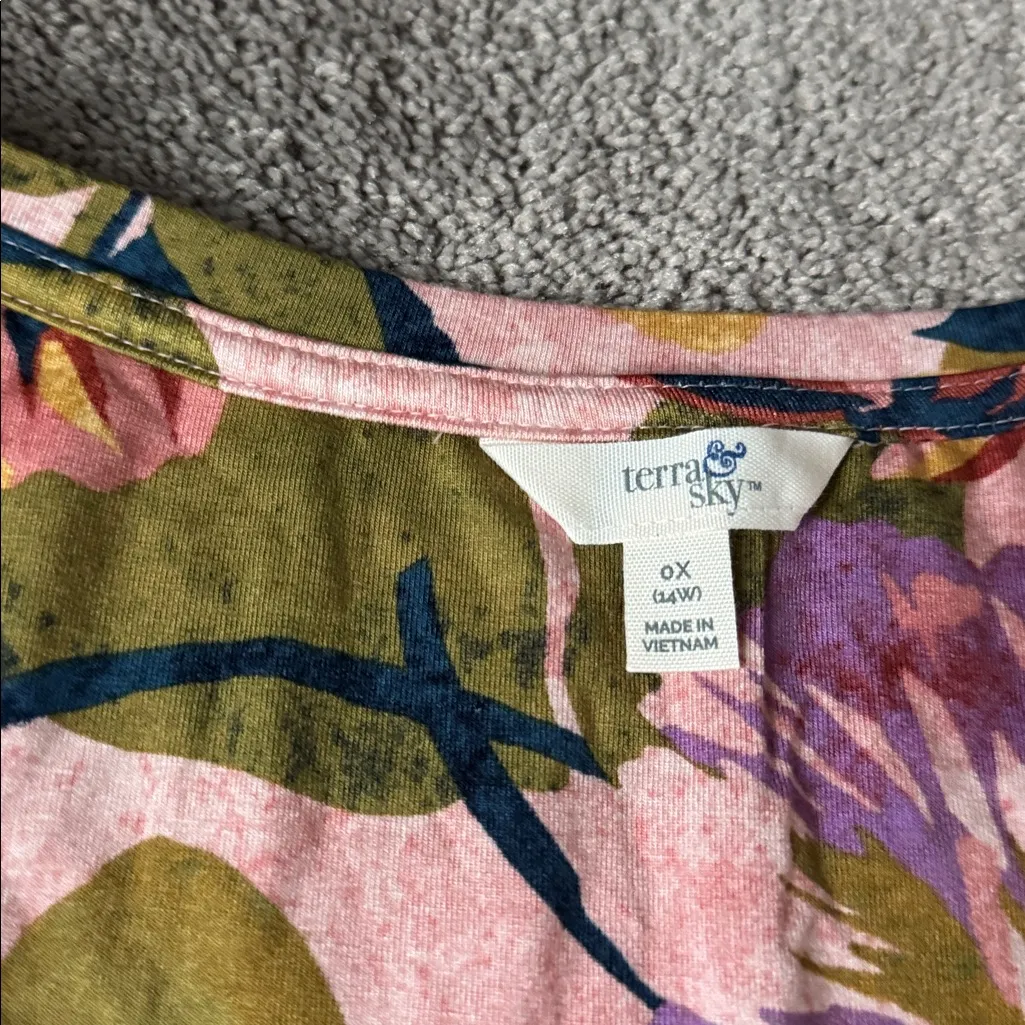 Terry & Sky T-Shirt Swing Knit Floral Dress SIZE 0X - Image 4