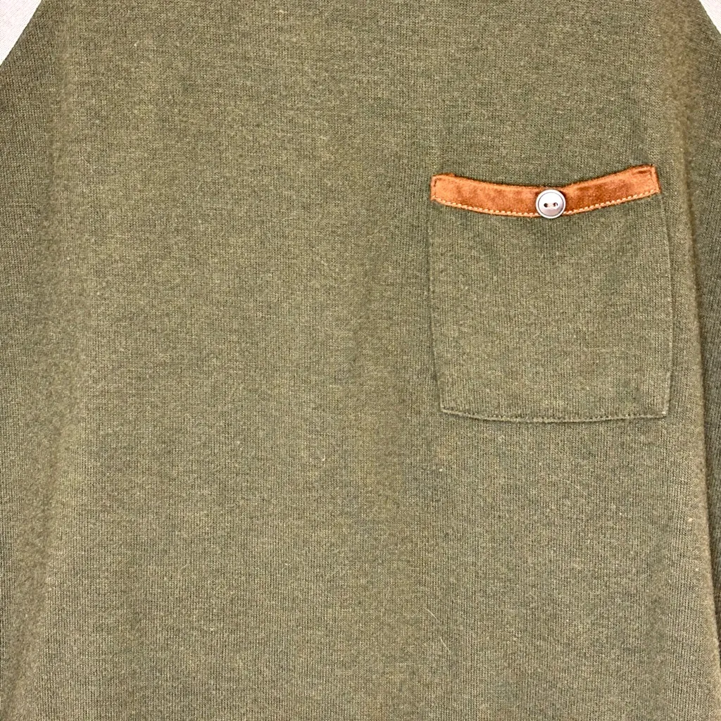 Pink Clover Olive Green Cream Raglan Sweater Suede Elbow Patches Academia Medium - Image 6
