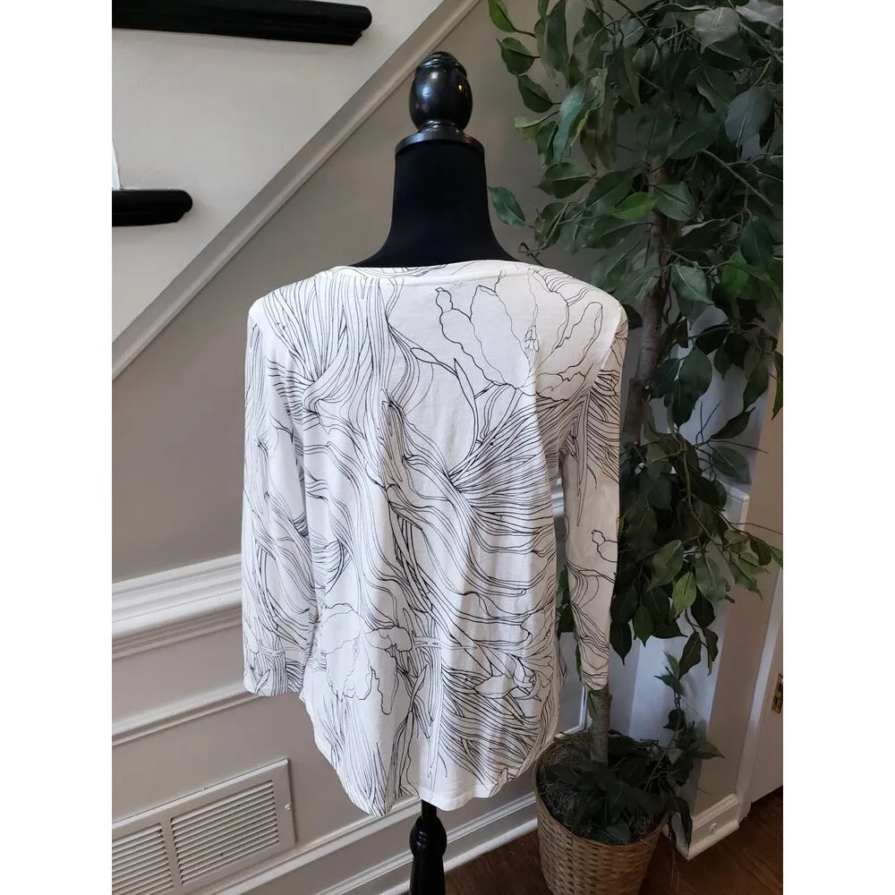 Women's Medium The Limited White Floral Print Top Long Sleeves Pullover - Image 6