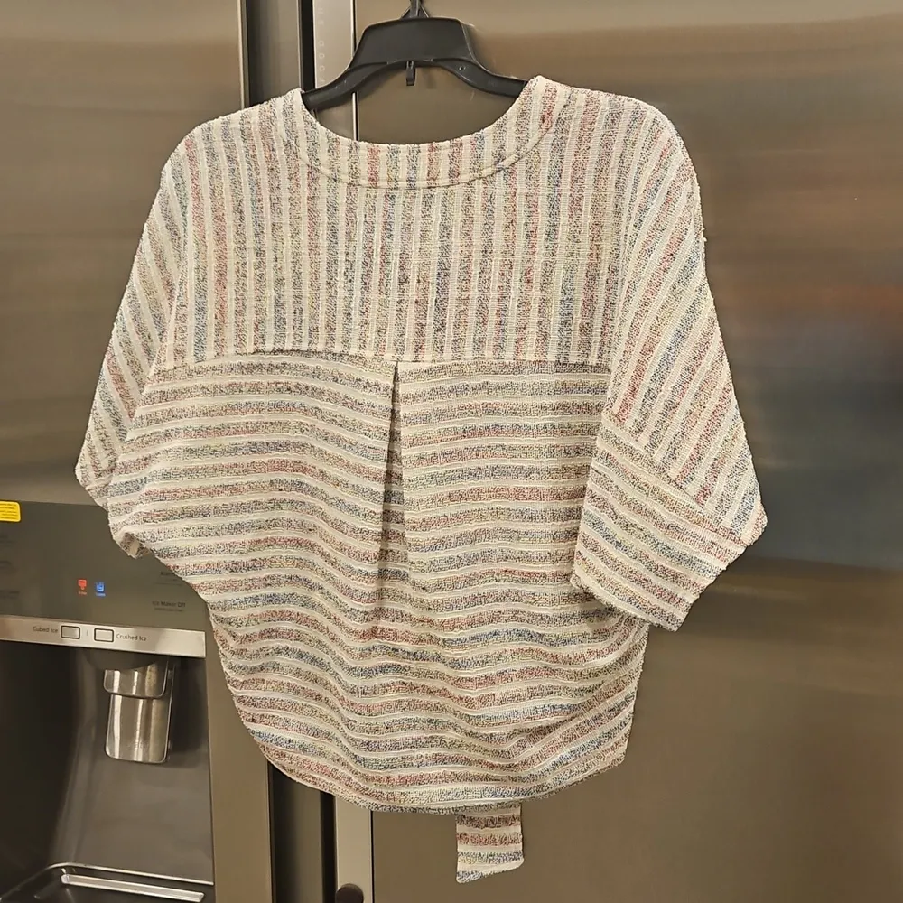 💕CURRENT AIR💕 Short Sleeve Button Front Tie Front Top ~ Striped NWT - Image 2