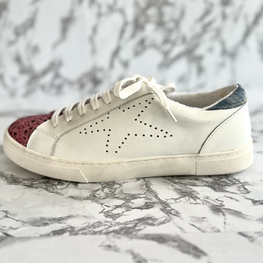 Steve Madden Rezume Sneakers White Red Paisley Leather 10 Low Top Lace Up Casual - Image 7