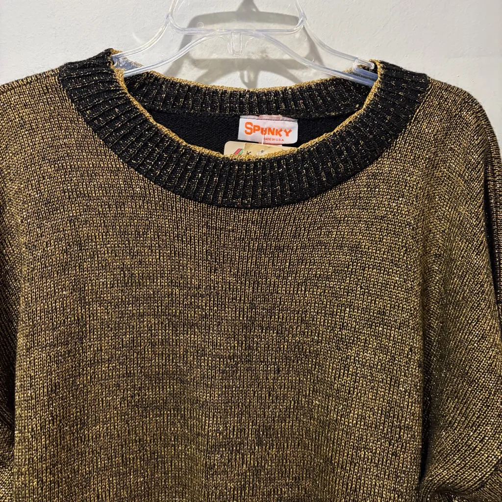 NEW Vintage Spunky sweater Gold Black Size 2XL Long Knit Party Metallic 80s 90s - Image 4