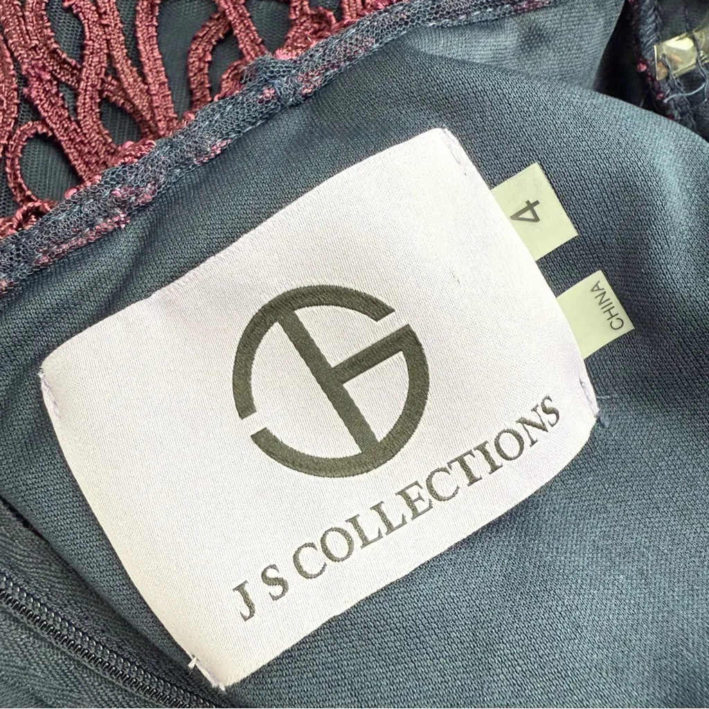 JS Collections Soutache Cocktail Dress Navy Blue Burgundy Sz 4 NWT - Image 12