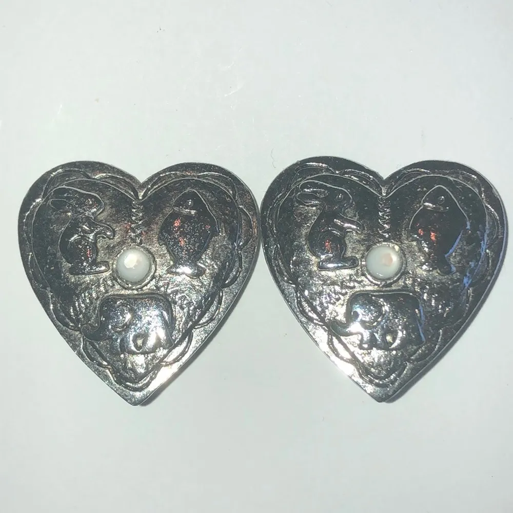 Bonnie J Vintage Silver Tone Rhinestone Fish Elephant Bunny Clip On Earrings - Image 2
