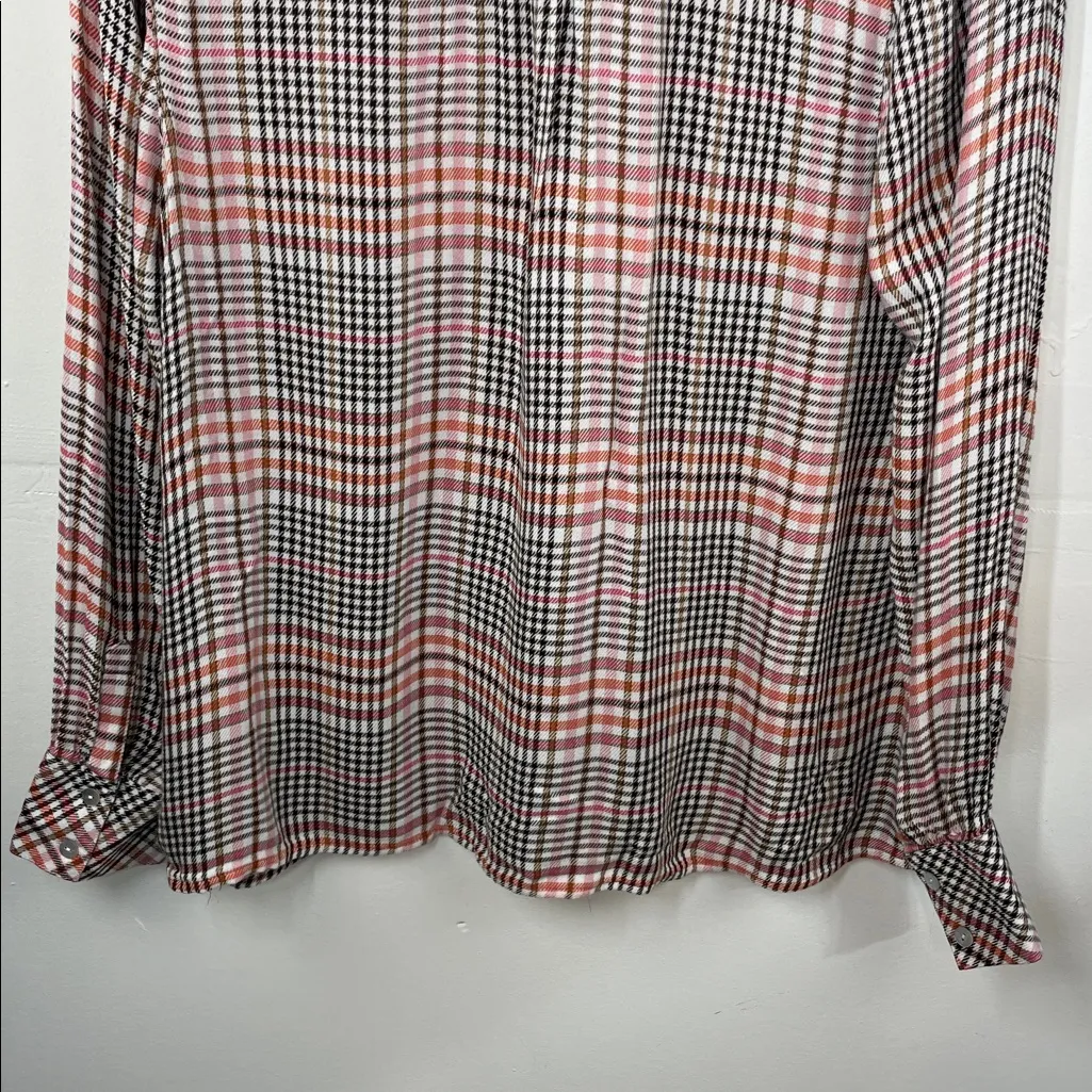 J.Jill Top Women's Glen Check Plaid Ruffled Button - Image 9