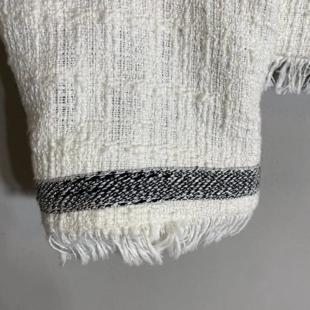 J.Crew Tweed Motorcycle Jacket with Fringe Women's 12 White Gold Career Preppy - Image 10