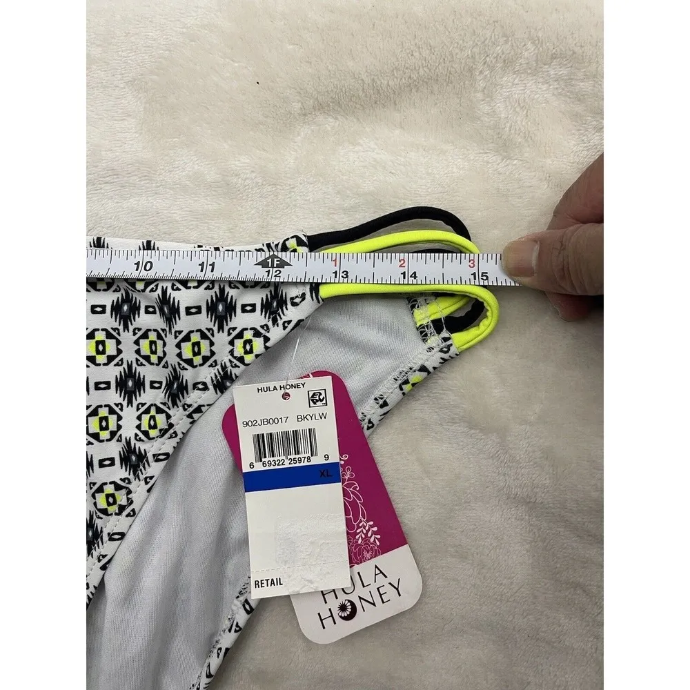 Hula Honey Women's Bikini Bottom Strappy Hips Neon Yellow Size XL Full Coverage - Image 8