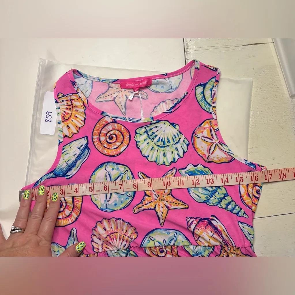 Simply Southern Maxi Dress Size Small Pink Sea Shell Pockets Sleaveless Beach - Image 4