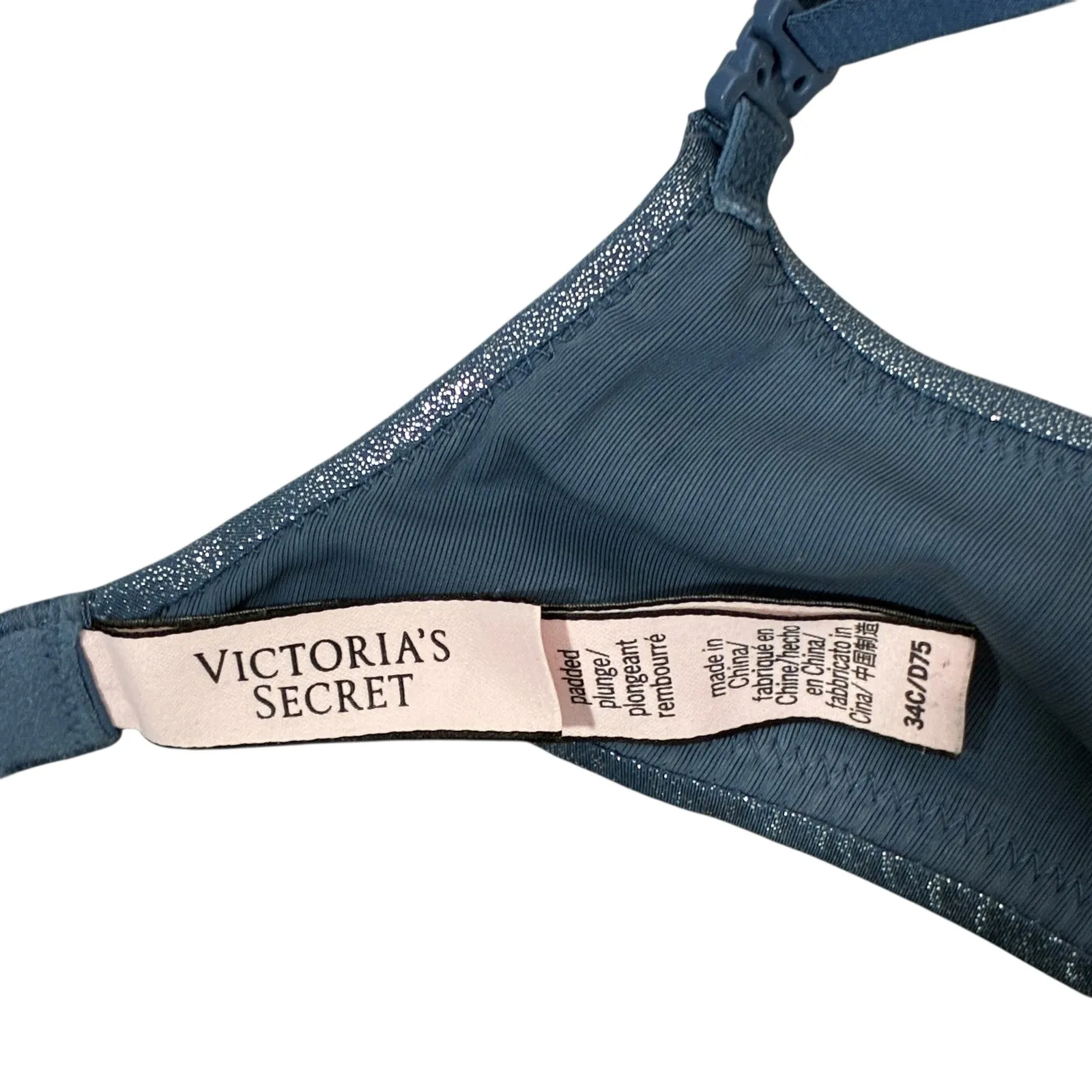 Victoria's Secret Teal Sparkle Plunge Padded Bra 34C - Image 4