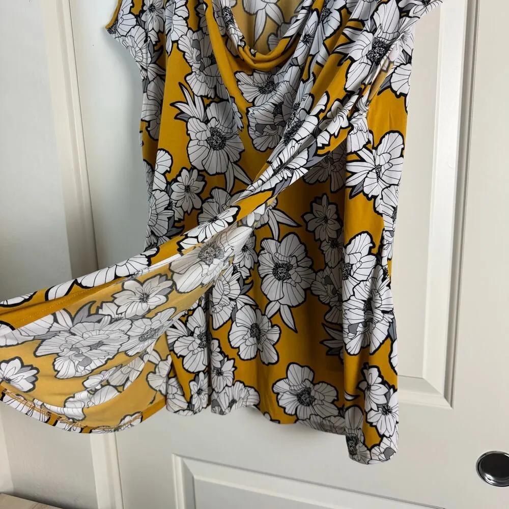 Lane Bryant Yellow Floral Cowl Neck Blouse NWT 26/28 - Image 5
