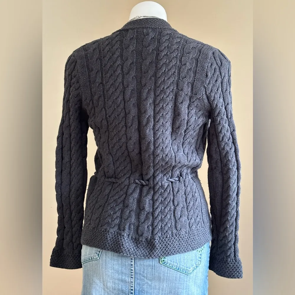 Gray Knit Cable Cardigan No Buttons with Belt 100% Cotton SZ S - Image 7