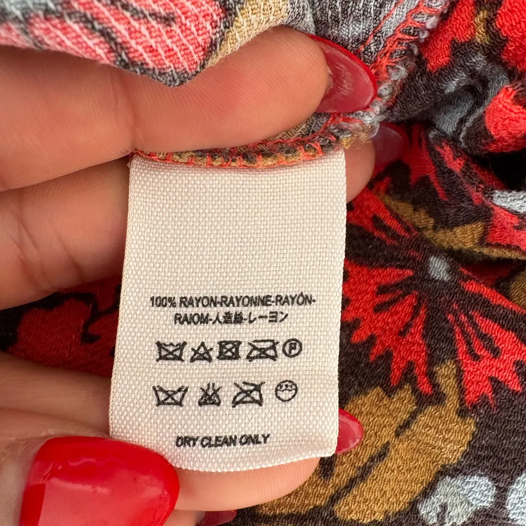 Free People Red and Black Floral Long Sleeve Dress - Image 8