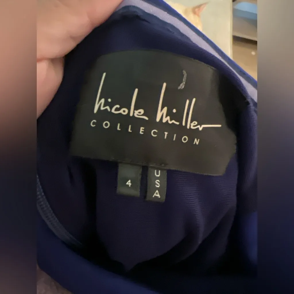 Nicole Miller Collection Cobalt Blue Ruched Midi Dress Size 4 Long Sleeve - Image 7