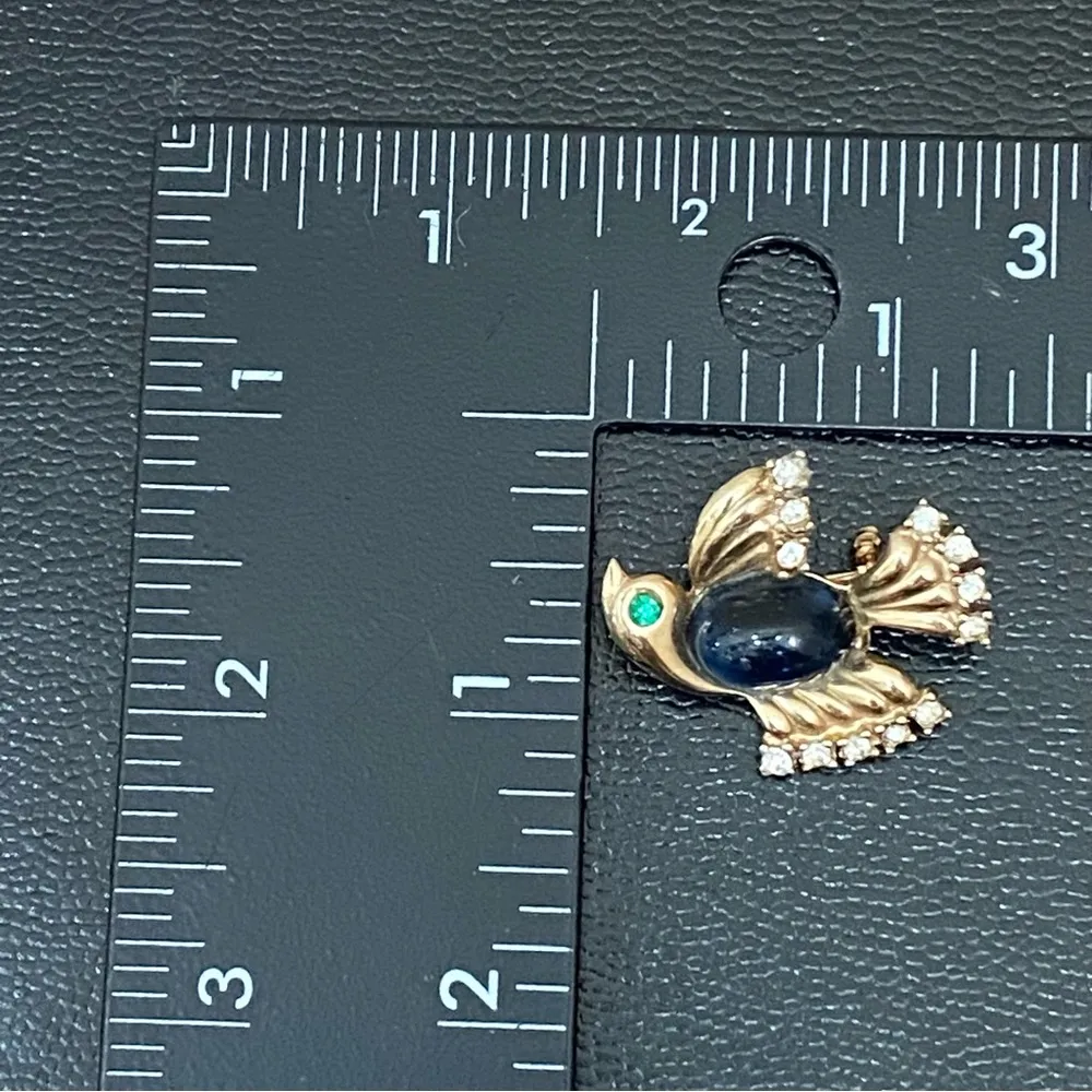 Vintage Unsigned Gold-tone Dove Bird Blue Jelly Belly Brooch Pin - Image 10