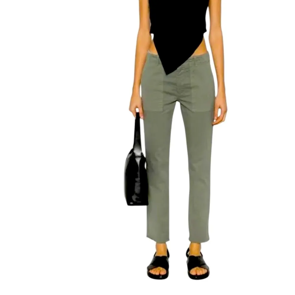 NiLi Lotan Raw Hem Crop Cotton Stretch Twill Pant in Green Size 6 - Image 3