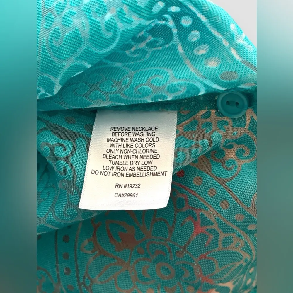 Alfred Dunner Womens Tunic Button Up Top SZ 16 Turquoise Sheer 3/4 Sleeve NWT - Image 7