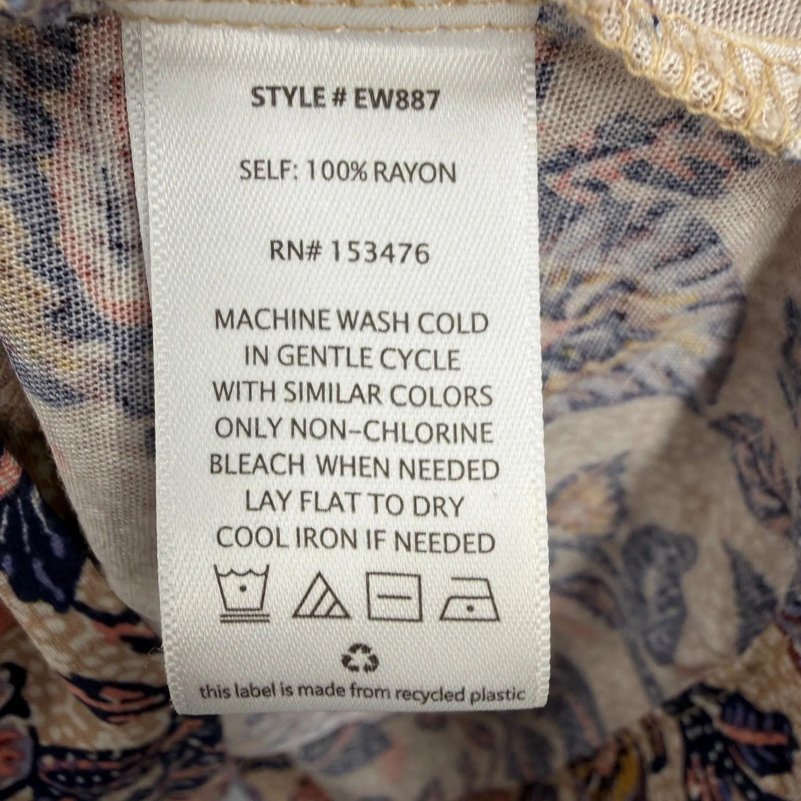 Evereve Floral Peasant Blouse XS Rayon Boho Top Henley Long Sleeve - Image 5