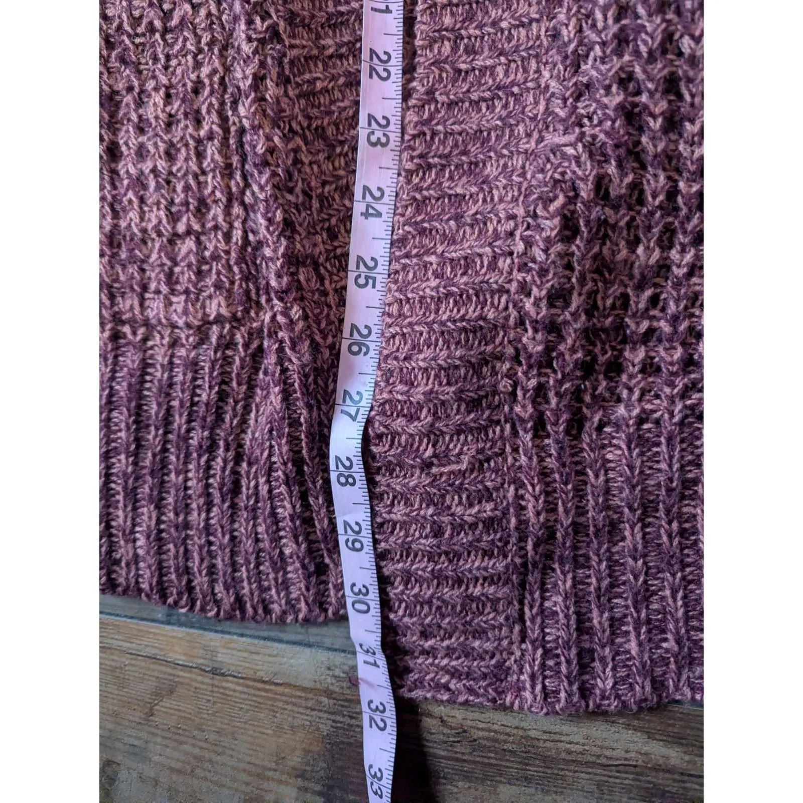 Harlow & Rose Cardigan M Maroon Open Knit Tunic Side Tie Lace Up Boho Brown Size M - Image 6