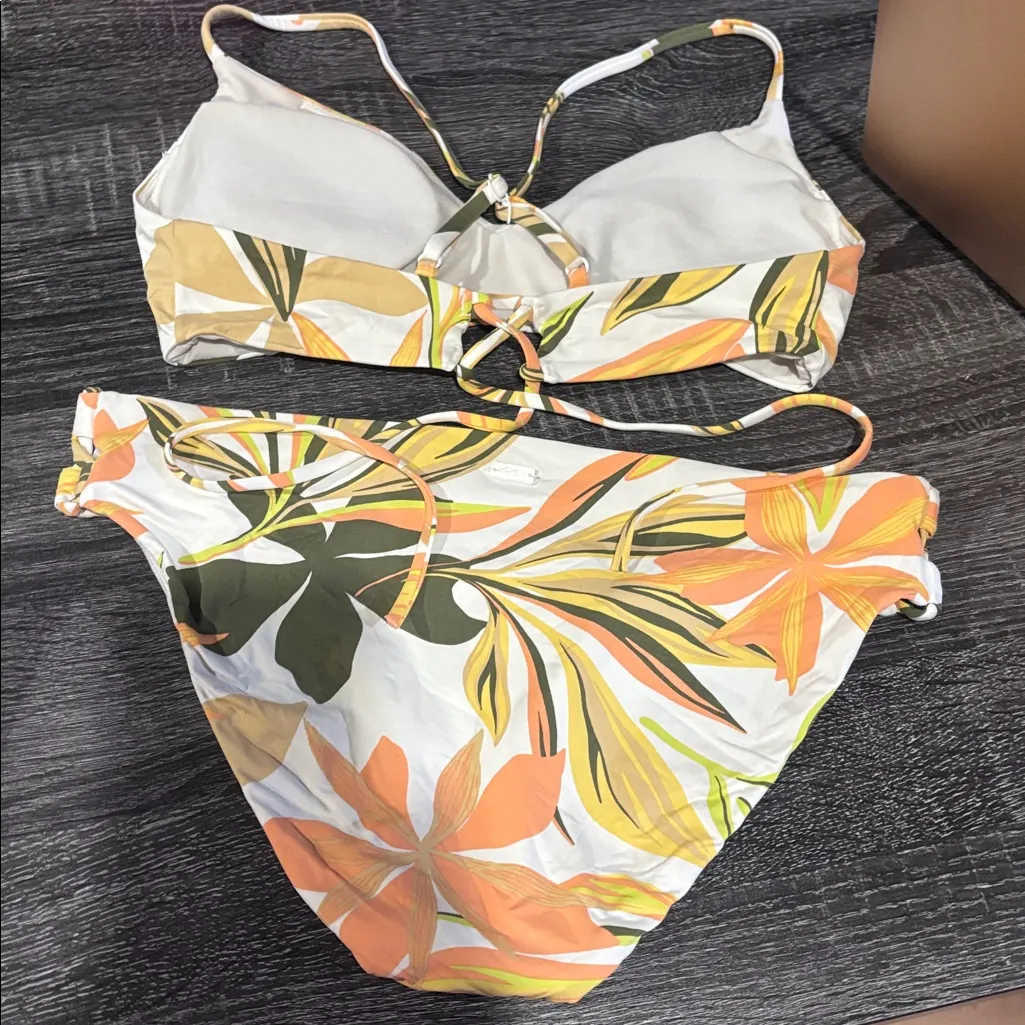 Roxy Tropical Floral Bikini Set - White and Green - Image 2