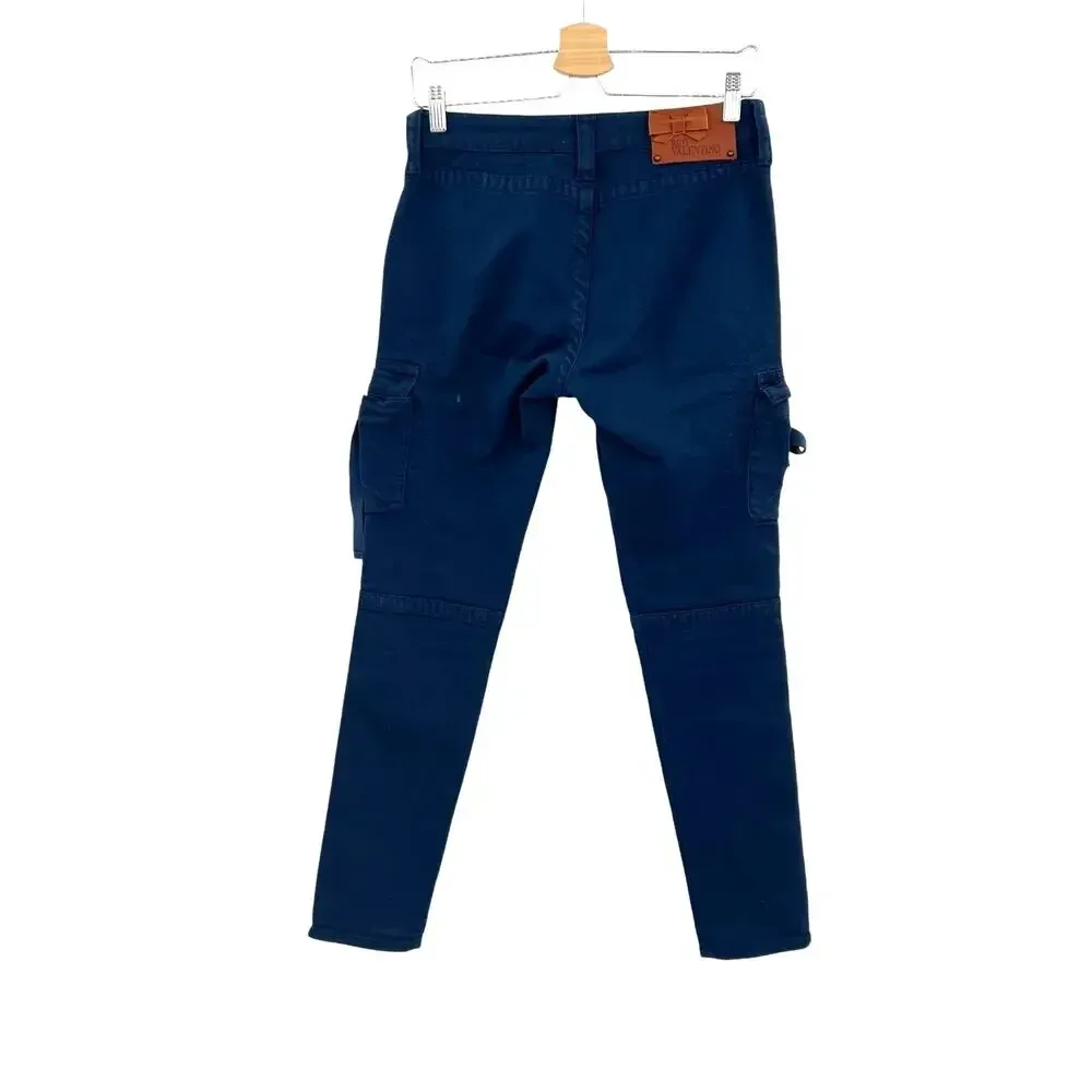 RED Valentino Navy Blue Cargo Pants Ankle Skinny Bow Detail Size‎ Size 6 - Image 8