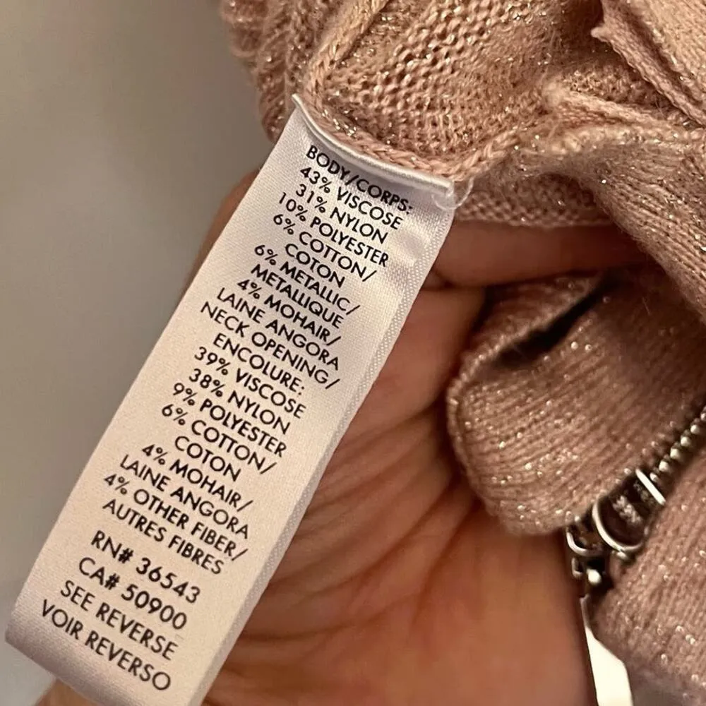 CALVIN KLEIN 3/4 Sleeve Glitter Tunic Womens Sweater Sz L Pink zip Hem Soft Girl - Image 10