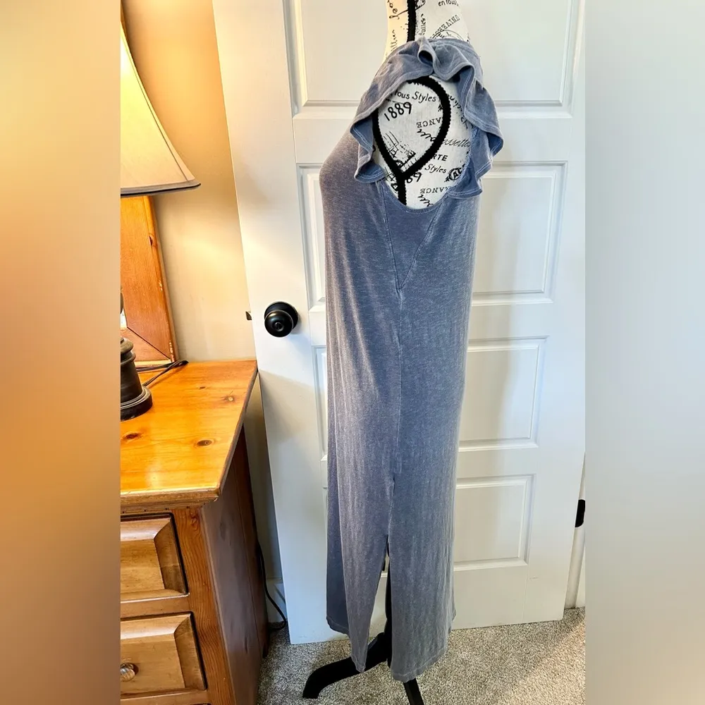 SUNDRY by ANTHROPOLOGY Heathered Blue Ruffle Shoulder Weekend Midi Dress Sz XS - Image 10