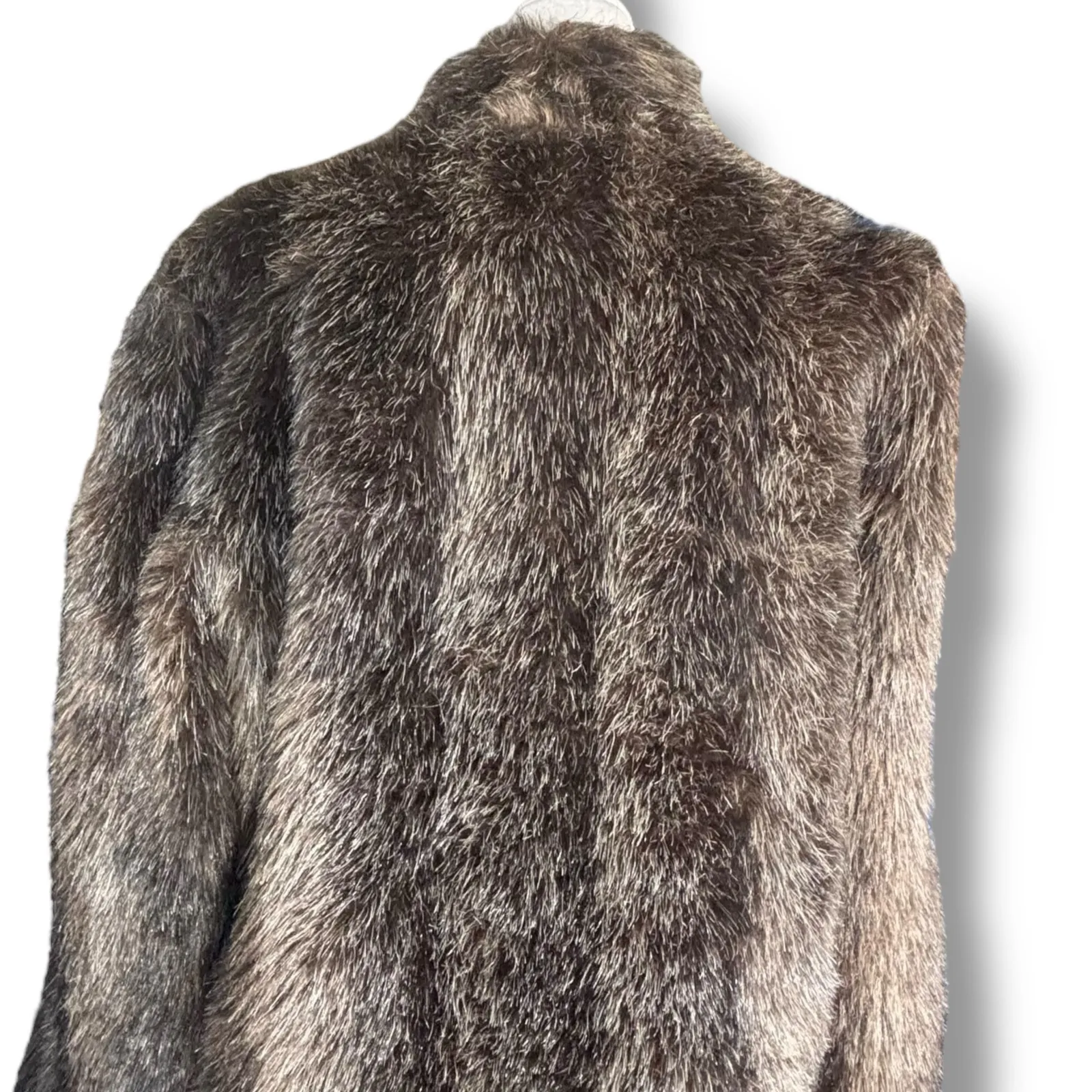 Vintage Furrina Faux Fur Long Coat Brown Gray USA Made Elegant Classic Outerwear Size M - Image 4