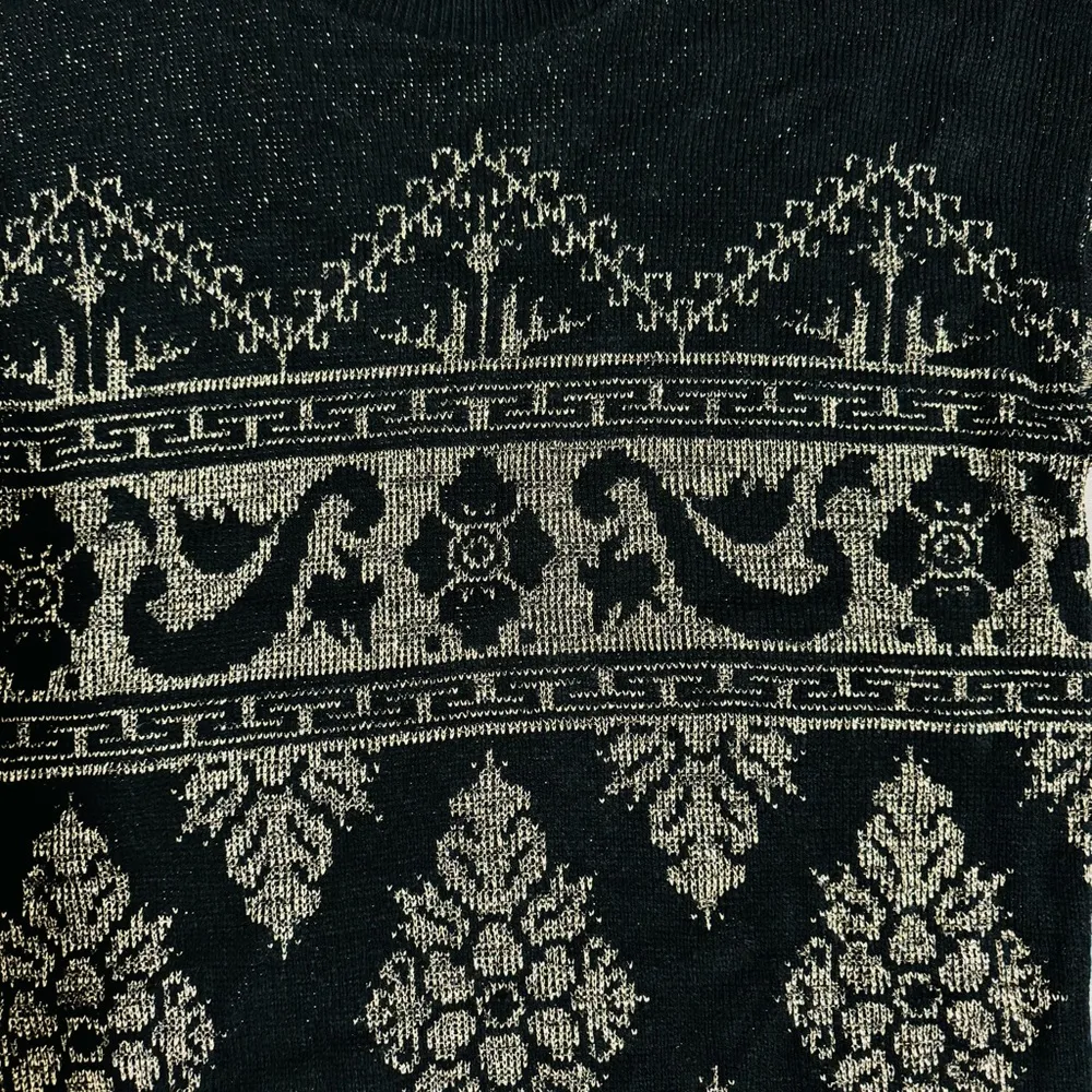 Arielle Women Vintage Black & Gold Glitter Crewneck Sweater Ornate Pattern Sz M Size M - Image 12