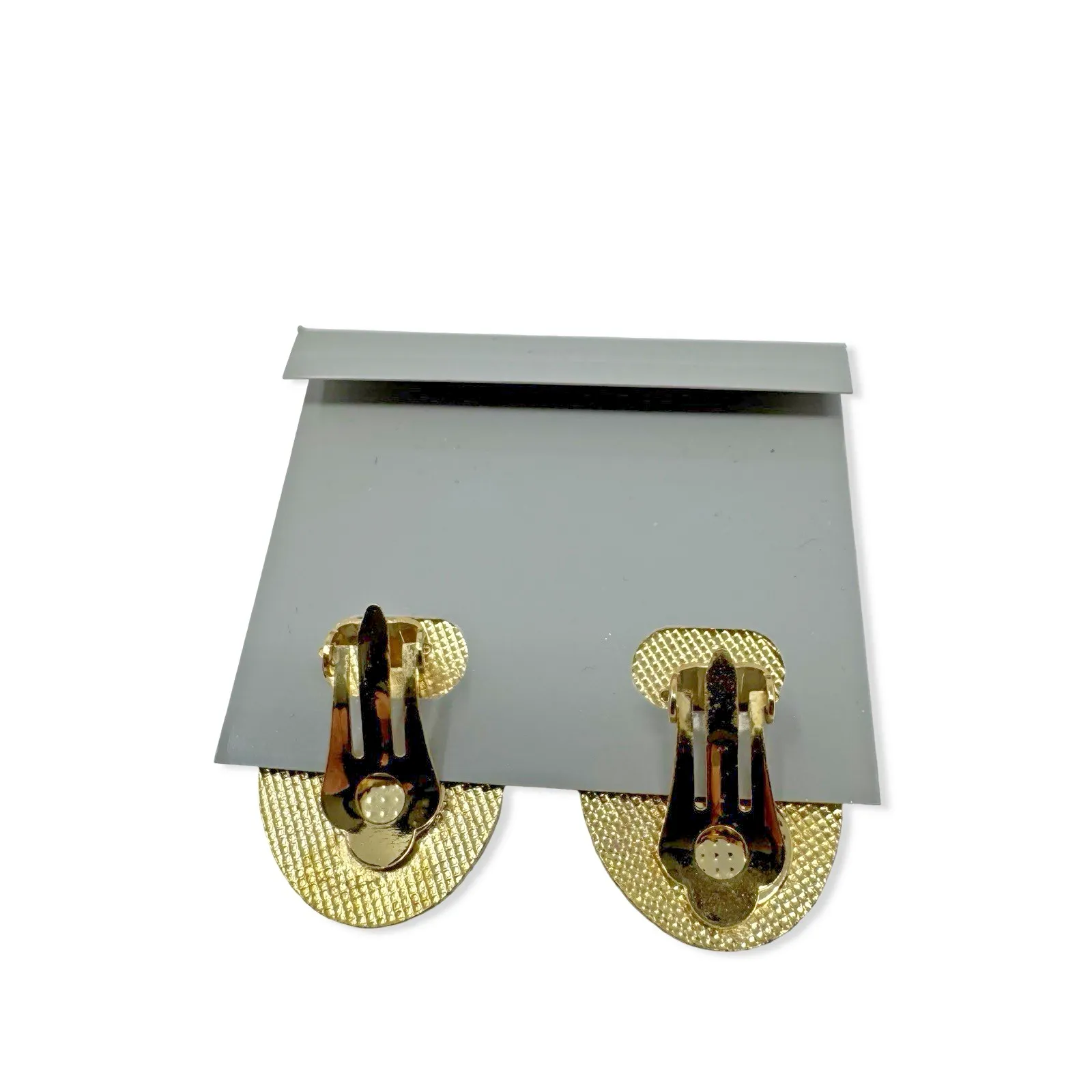 Vintage Cloisonné Clip On Earrings Floral Oval Gold Tone 1” Made Taiwan Blue - Image 6