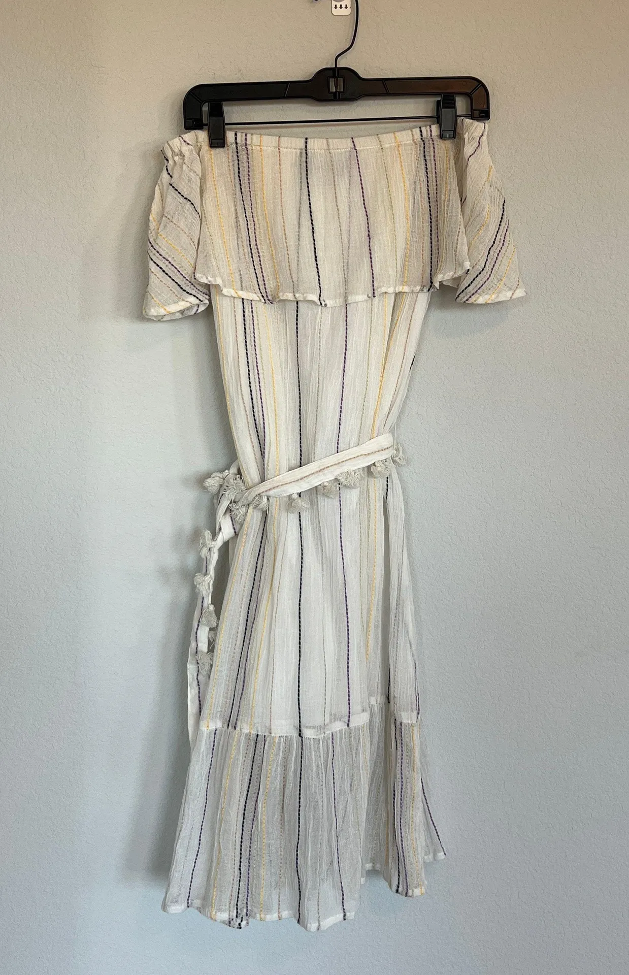 Cotton Blend Striped Off Shoulder Dress Size XS - Image 5