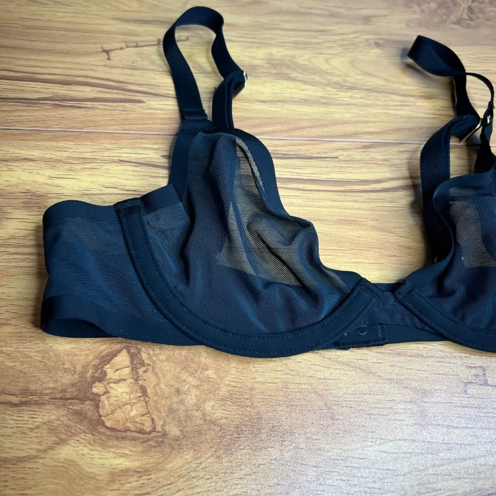 CUUP The Plunge Bra Size 32A Black‎ Mesh Underwire Sheer NEW Black - Image 5