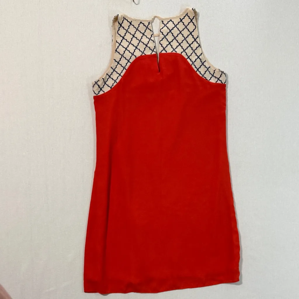 THML  Vibrant Red Mini Dress with Patterned Neckline - Image 2