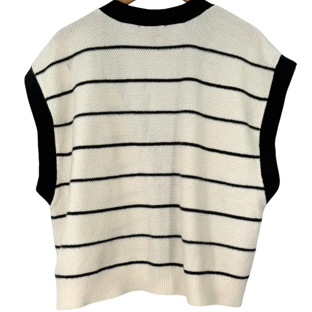 Ellen Tracy XL Jewel Button Knit Vest black stripes Sweater Cardigan Top V-neck - Image 5