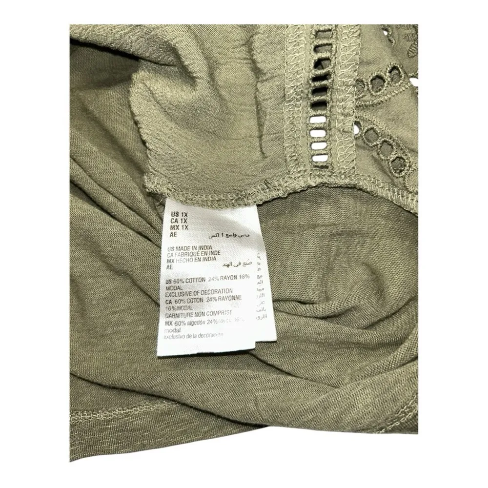 Style and Co Green Olive Flutter Sleeve women’s Blouse with Tie Front Size 1X - Image 9