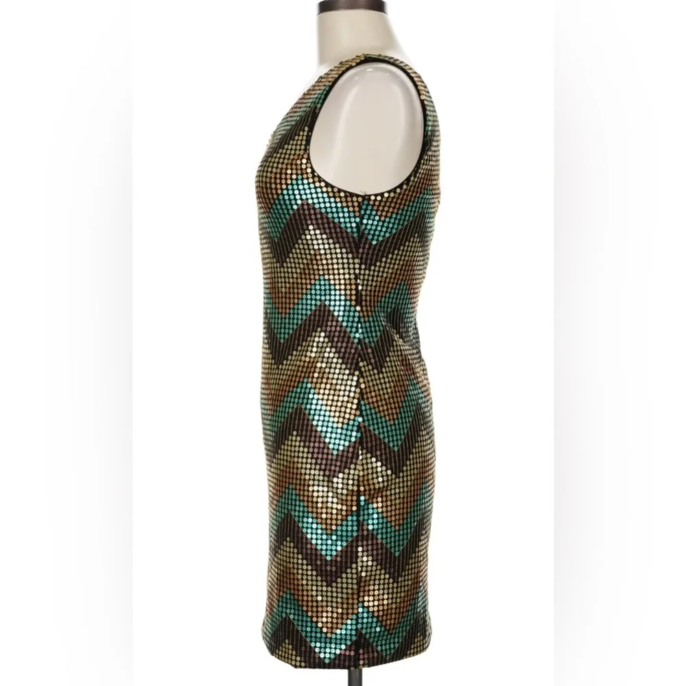 Vintage 90s Frederick’s of Hollywood Sequin One Shoulder Mini Tan Turquoise sz M - Image 4