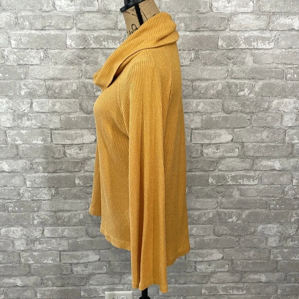 Anthropologie Maeve Vanna Mustard Yellow Cowlneck Ribbed top - Image 2