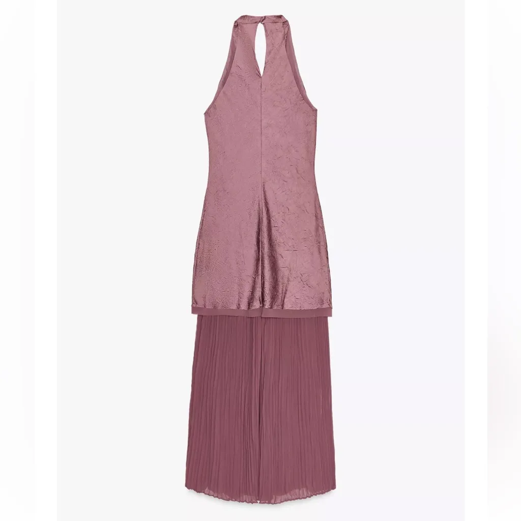 Zara NWT flowy halter cowl neck pleated combination drop waist midi dress - Image 7