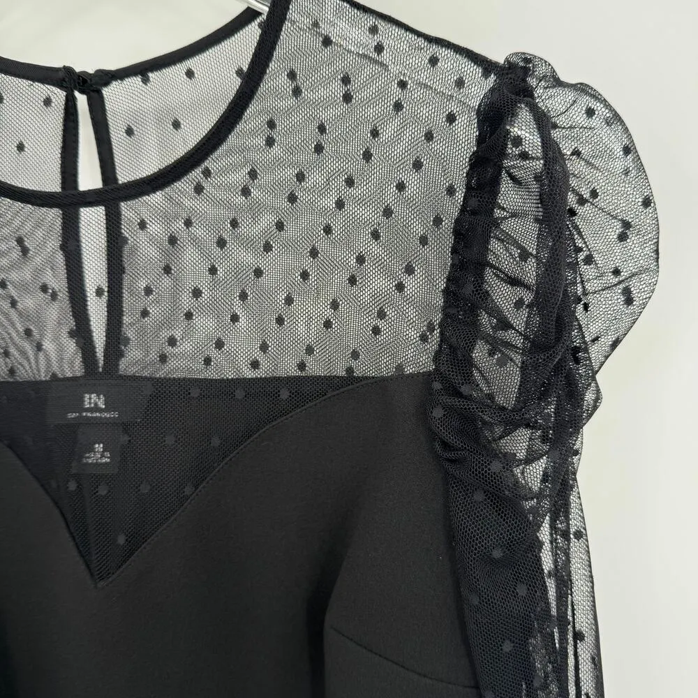 IN San Francisco blouse women's M mesh polka dot puff sweetheart stretch black - Image 4