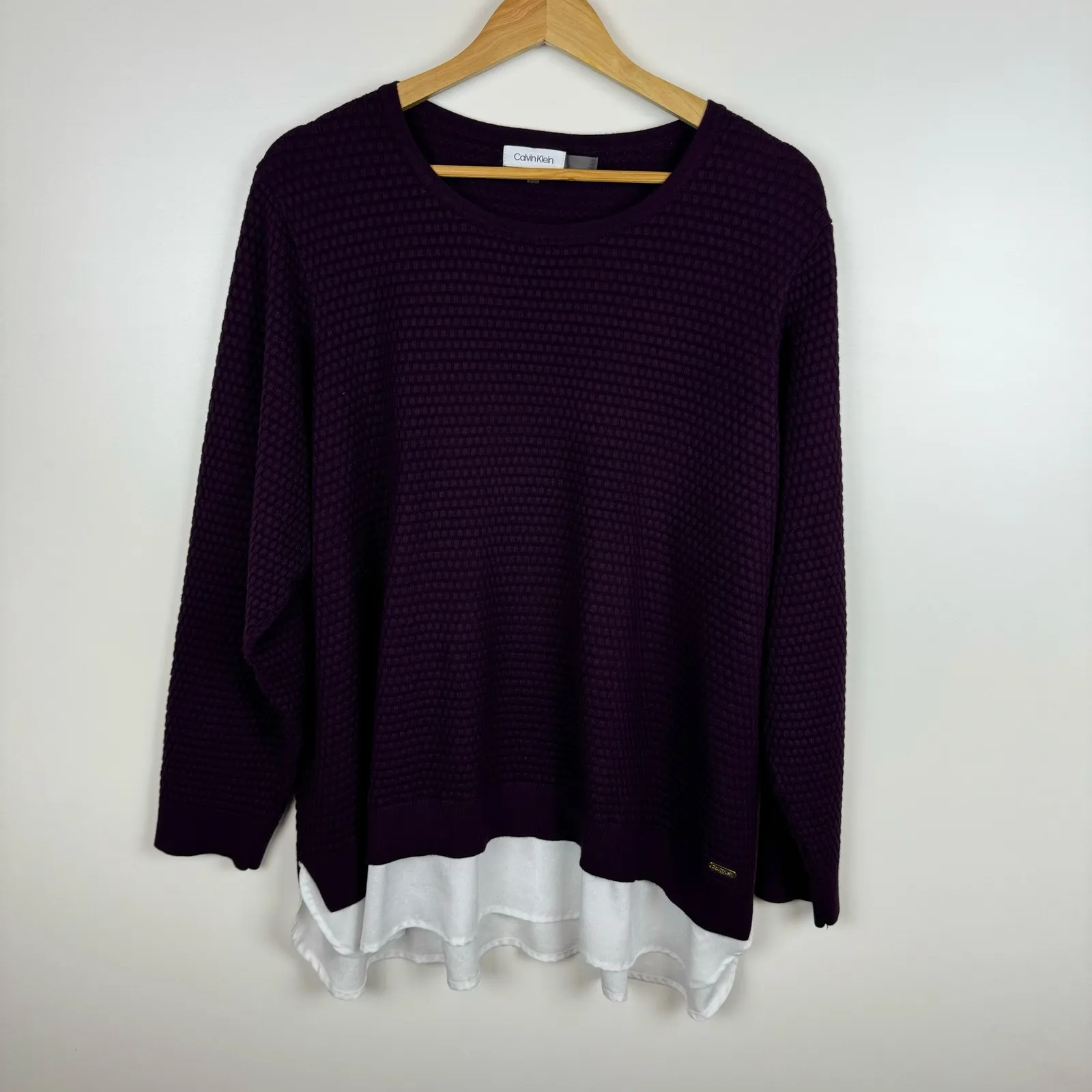 Calvin Klein Womens Purple Mixed Media Pullover Sweater | Office Casual Classic‎ - Image 3