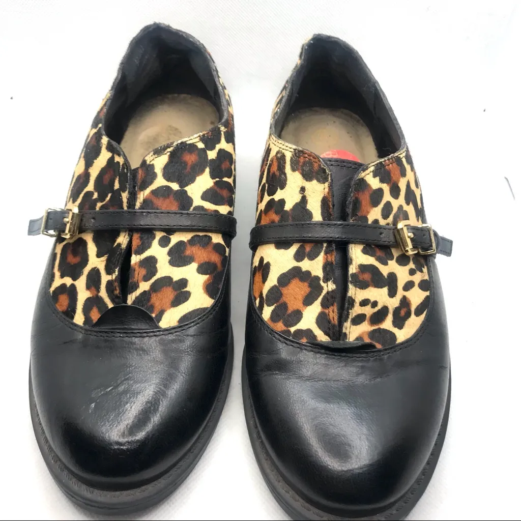 BELLA VITA "REESE" BLACK LEATHER AND ANIMAL PRINT FUR SLIP ON LOAFER SHOES (6) - Image 3