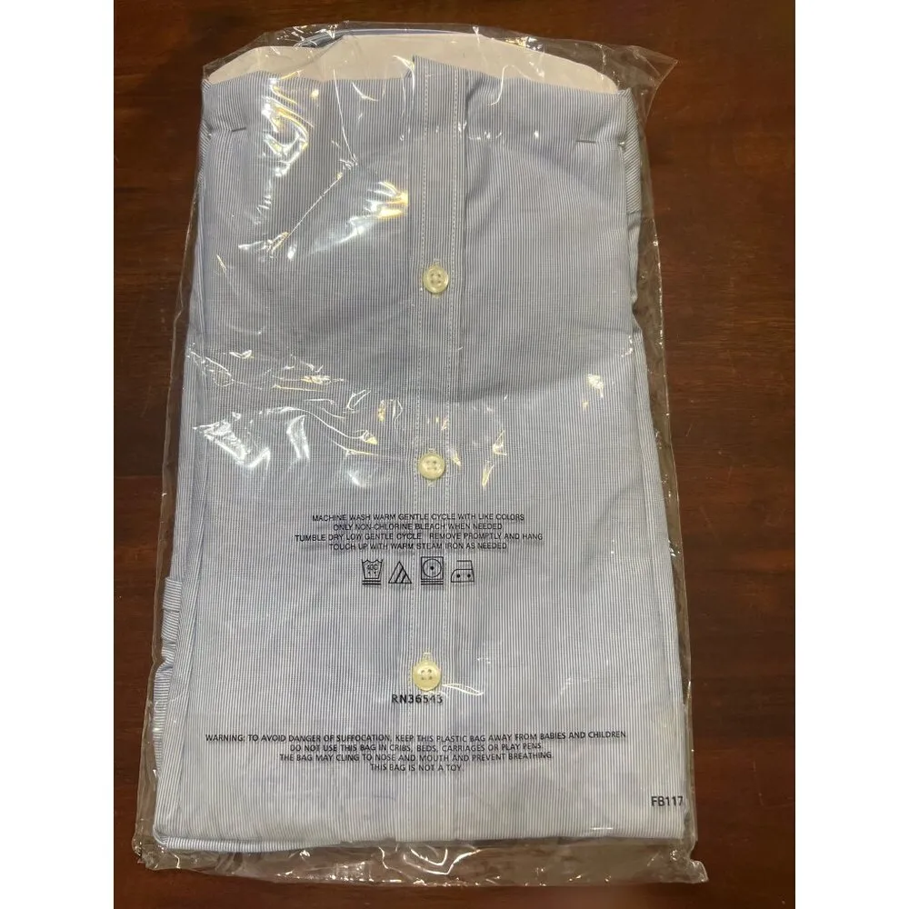 Van Heusen For Her Blue Crystal Striped Long Sleeve Button Up Shirt Sz L NWT - Image 4