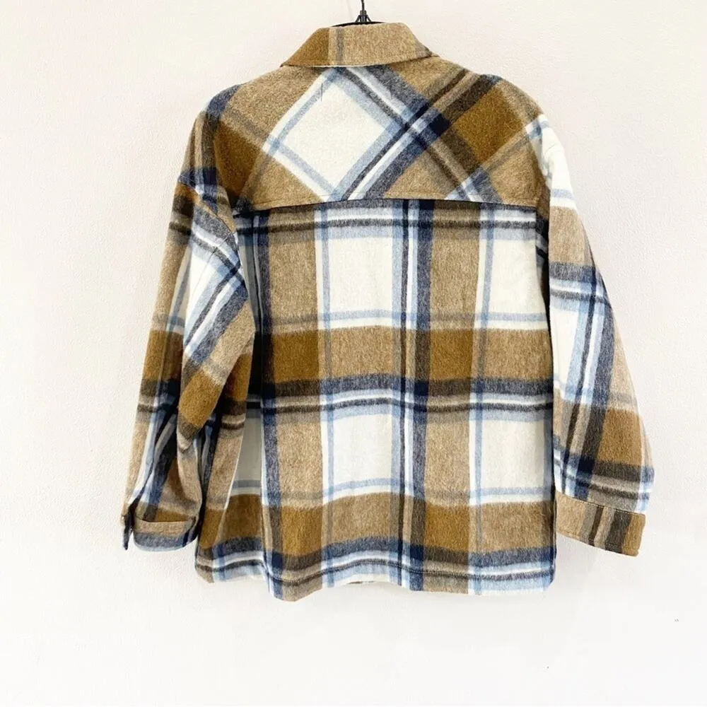 Zara | Wool Blend Plaid Overshirt Shacket Size Small - Image 3