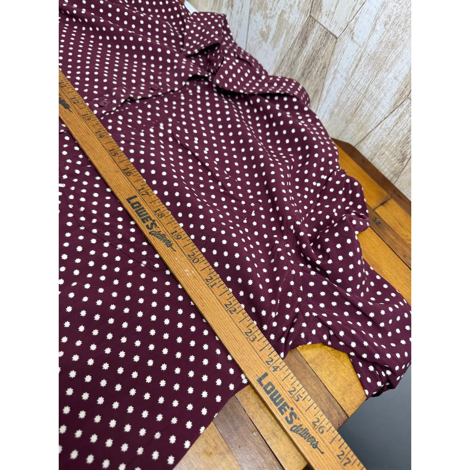 Cosmic Love Burgundy White Polka Dot Roll Tab Sleeve Button Up Shirt Women's XXL Size 2X - Image 10