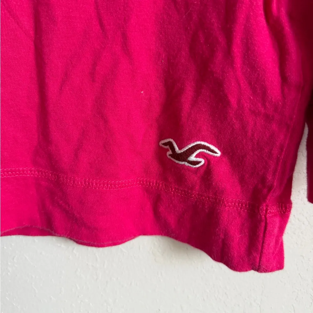 Hollister Hot Pink Half Sleeve Scoop Neck Cropped Blouse Womens XS Barbiecore - Image 3