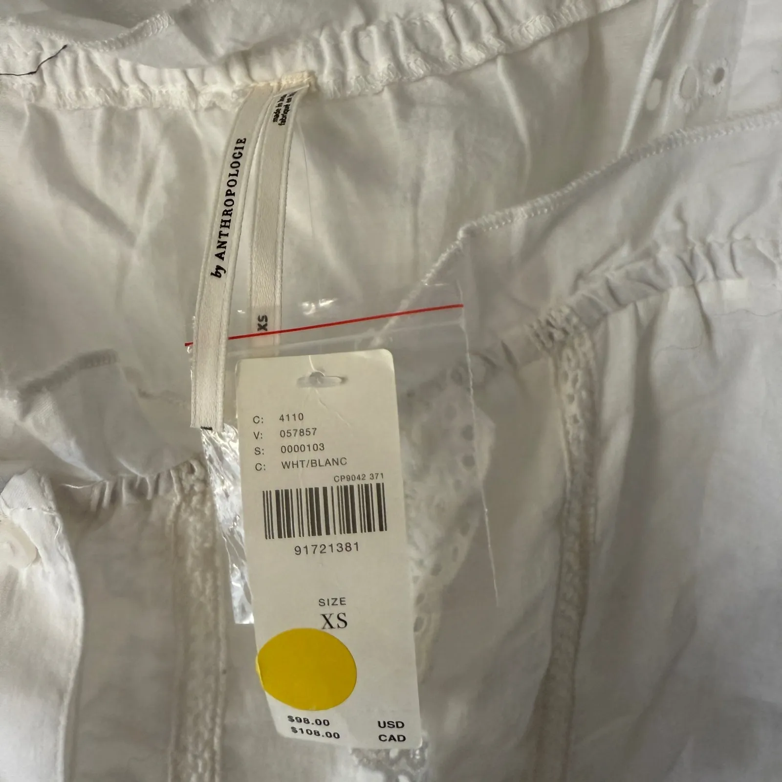 Anthropologie Nwt White Eyelet Lace Square Neck Puff Slv Milkmaid Cottage Top XS - Image 7