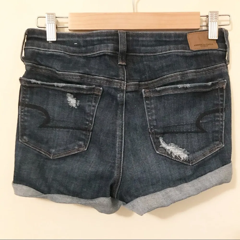 American Eagle Hi Rise Shortie Ripped Stretch High Waist denim jean shorts 4 - Image 4
