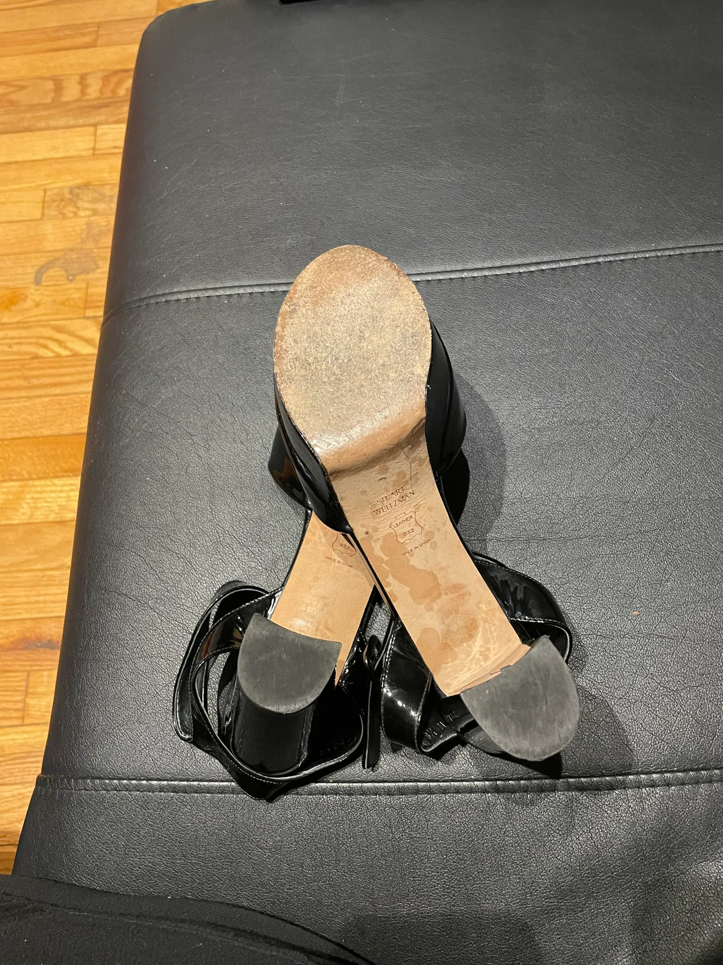 Glossy Leather Shiny Leather Chunky Sandals Block Stacks Platforms High heels Pumps y2k 8.5 - Image 7