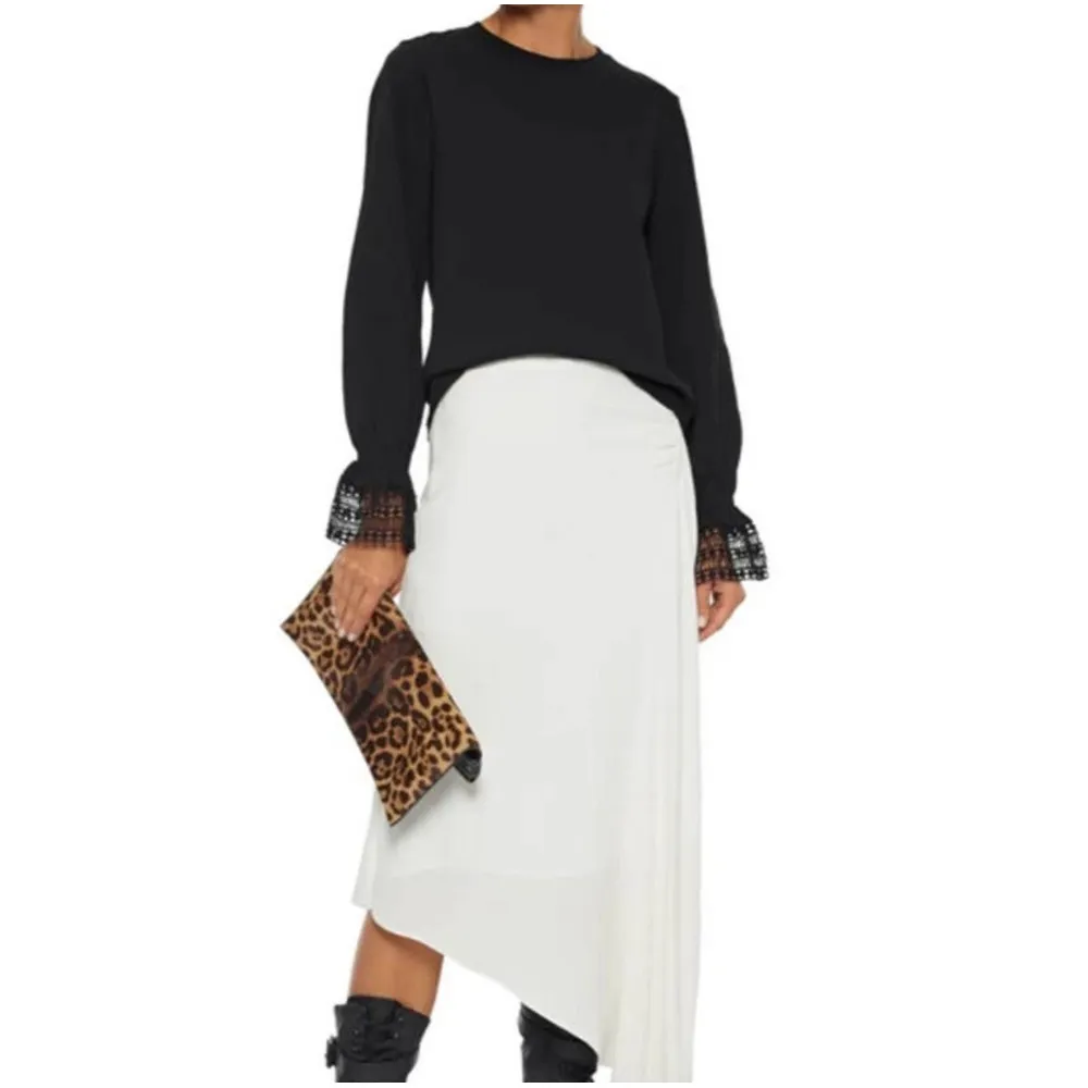 See by Chloe Cotton Crewneck Lace Trim Bell Sleeve Guipure Blouse Black Size S‎ - Image 3